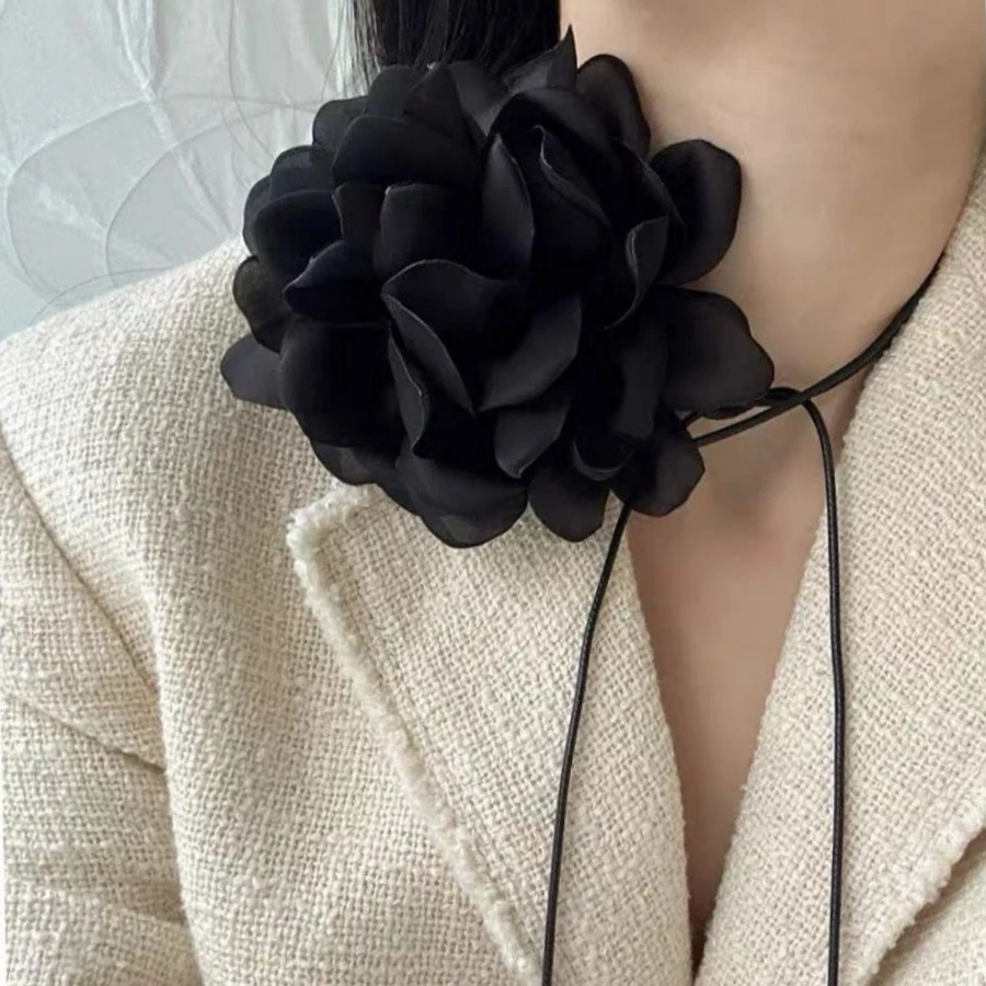 Женская цепочка с цветком розы, романтическое готическое ожерелье до ключицы, корейская мода, регулируемый чокер из веревки, аксессуары Y2K