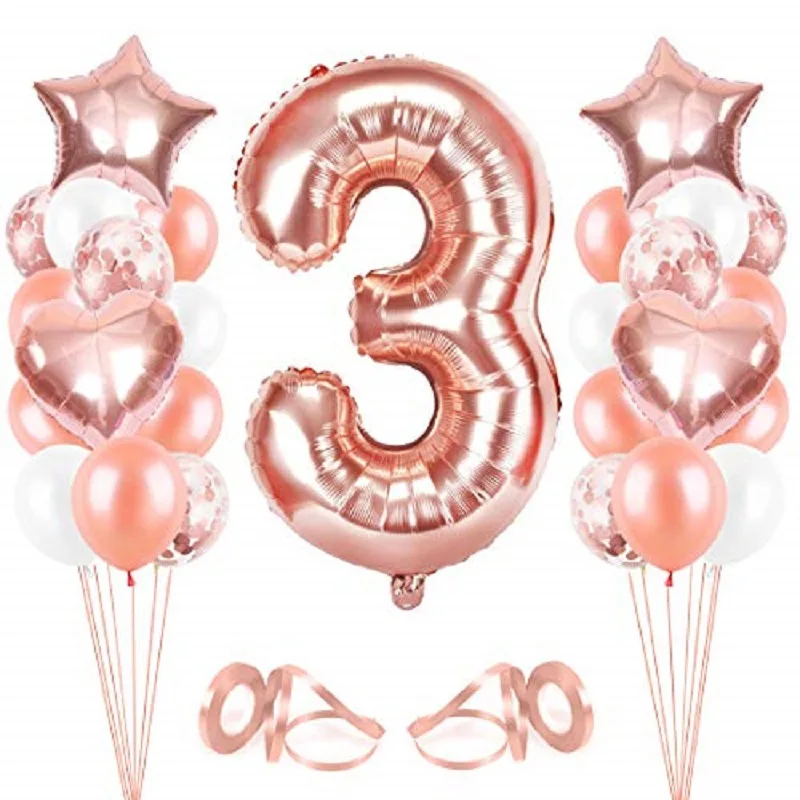 

29pcs Rose Gold Heart Star Number Foil Balloon Set Baby Shower Decoration Kids Birthday Party Supplies Wedding Balloons Decor