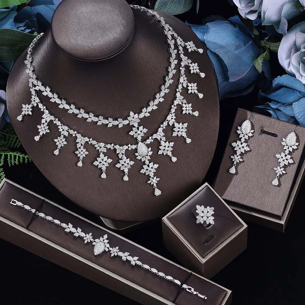 

Ingenious 4pcs Bridal Zirconia Full Jewelry Sets For Women Party, Luxury Dubai Nigeria Crystal Wedding Jewelry Sets