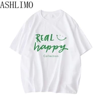 ashlimo new women green letter oversized short sleeve t shirts summer white tops women cheap womens clothing and free shipping