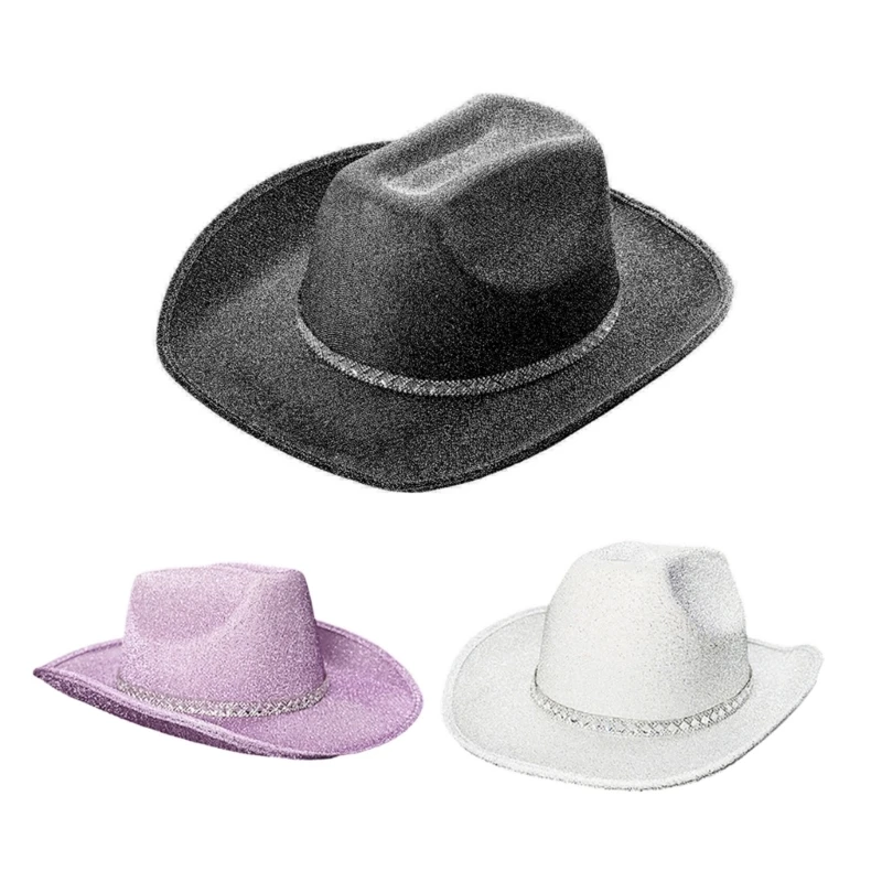 

Модная Ковбойская шляпа Cowgirl в западном стиле с широкими полями и блестками, Прямая поставка
