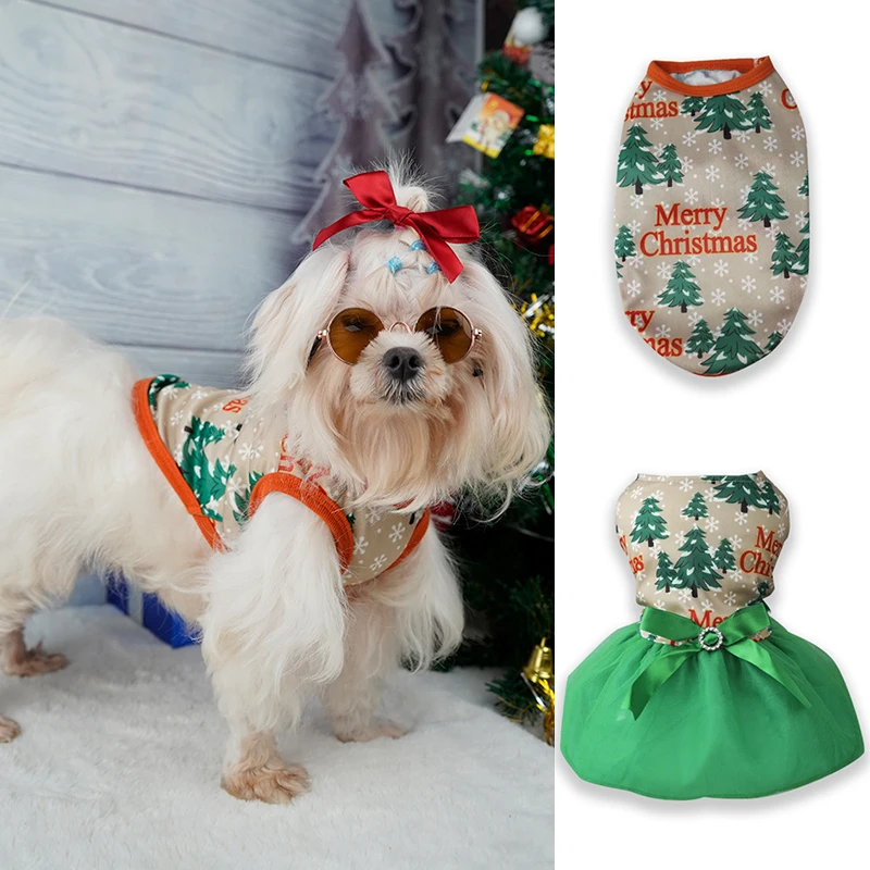 

Cute Puppy Cotton Princess Dress Pet Christmas Clothes Dog Dresses Xmas Dress Cat Costume Christmas Dress Up Skirt Pet Supplies