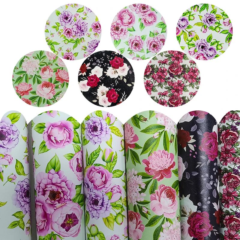 Faux Leather Floral Fabric by The Yard,Vintage Garden Herbs Flowers Classic Design Art for Upholstery and Home Accents 1 Yard