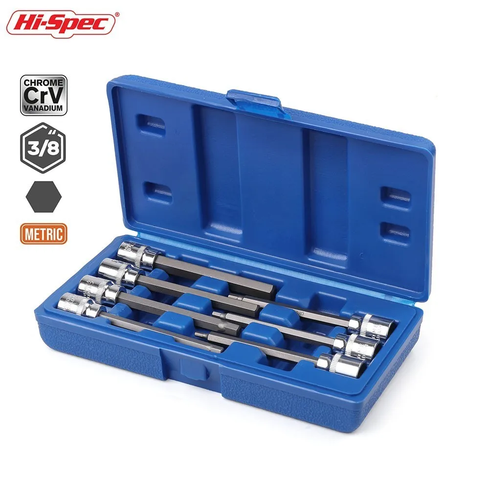 Hi-Spec 7pc 3/8 Extra Long Socket Set 110mm Socket Adatper Torx/Allen Hex Bit Socket Set Hand Tools