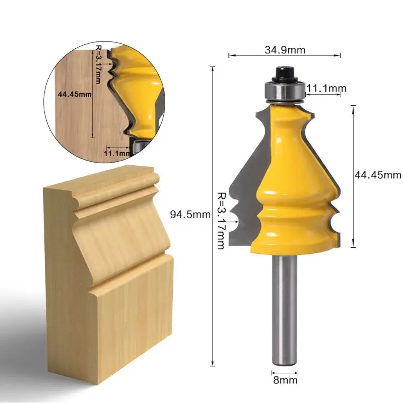 

8mm Shank Molding Handdrail Router Bit Architectural Milling Trimming Groving Cutter For Woodwork DIY