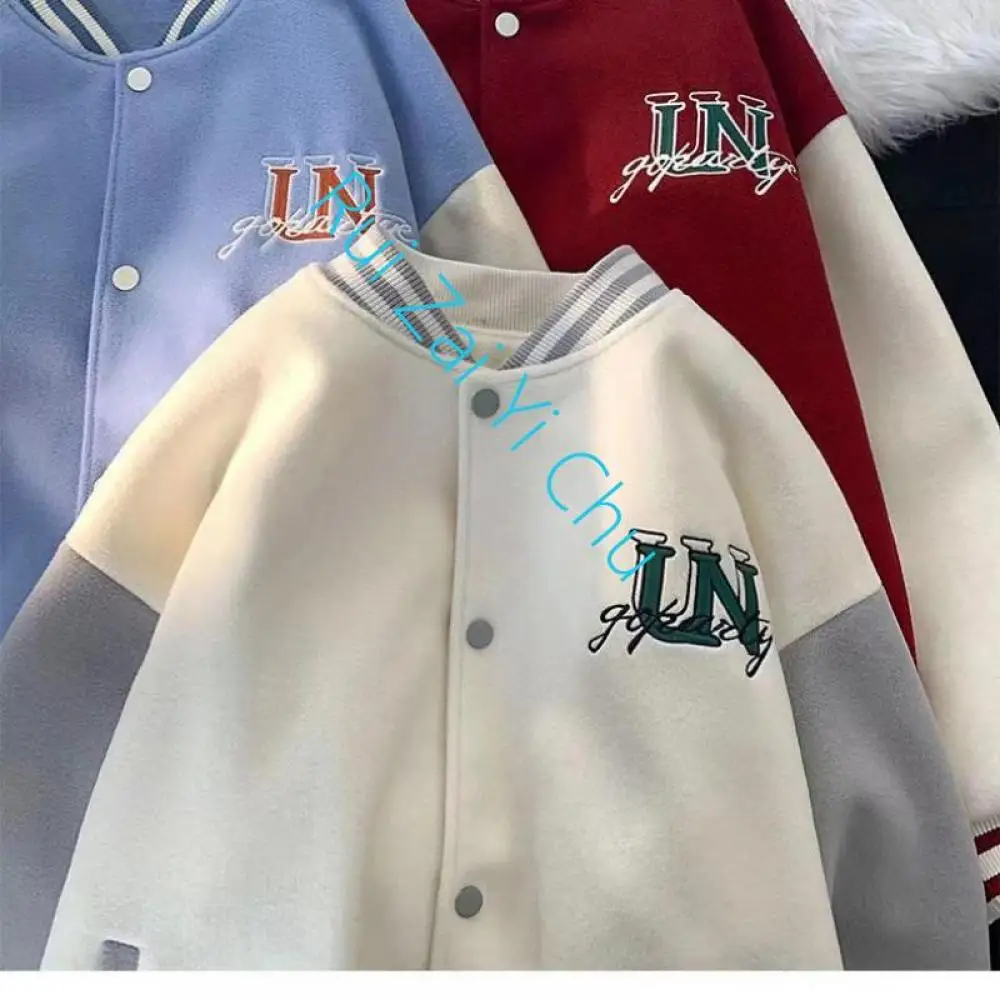 

Women Retro Letter Flocking Embroidery Coat Street Vintage Casual Joker Loose Baseball Uniform Coat Women Y2K American New