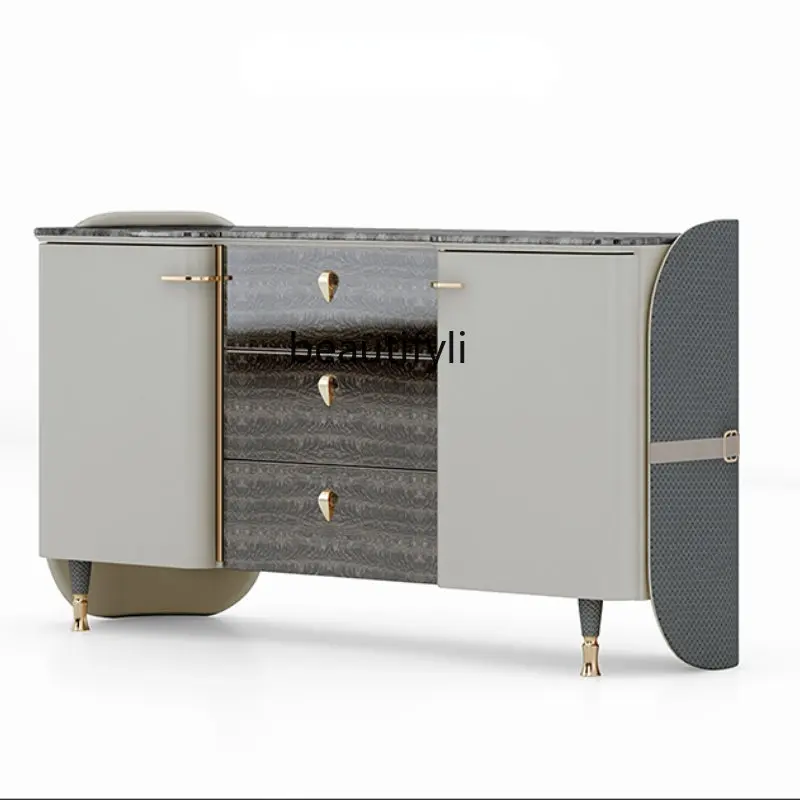 

yj Italian-Style Light Luxury Sideboard Marble Solid Wood Locker Wine Cabinet Living Room Storage Advanced