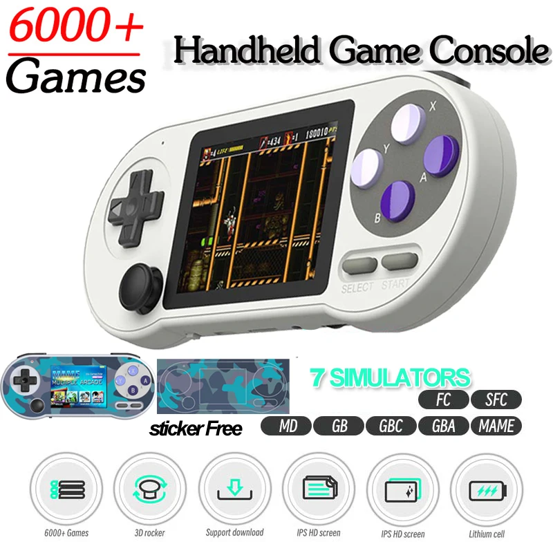SF2000 Video Game Console Built-in 6000+ Games 3 inch IPS Screen Portable Handheld Game Retro TV Game Player AV Output