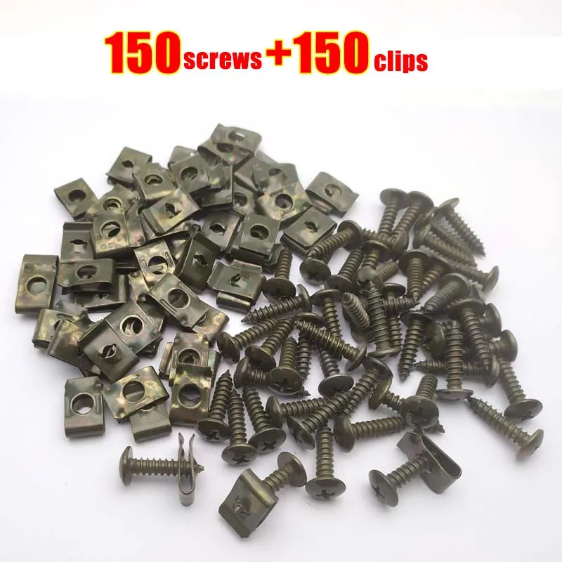 

150sets/lot Motorcycle Car Scooter ATV Moped Ebike Plastic Cover Metal Retainer Self-tapping Screw and Clips M4 M5 4.2mm 4.8mm