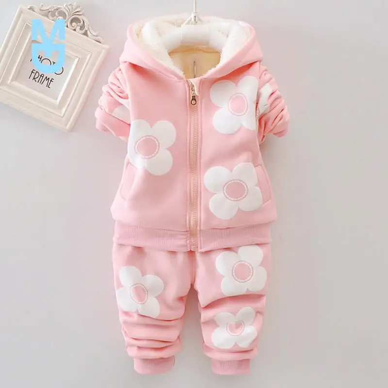 

New 2022 pattern Autumn and winter Baby Girls Clothes Set printing fashion Hoodied Suit Children Cardigan Keep warm Suit 0-4Y
