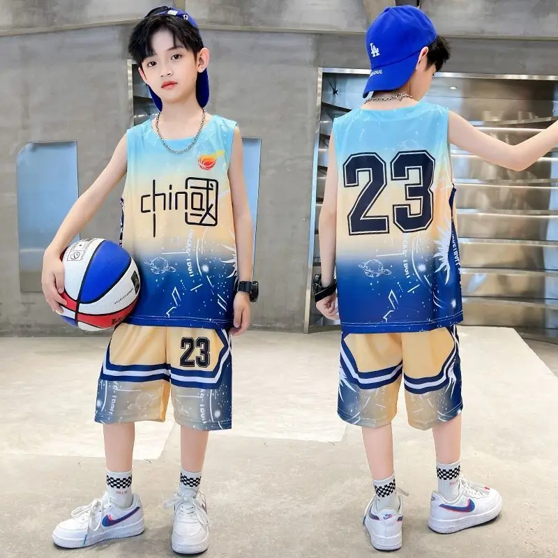 

New Boys Basketball Uniform Outdoor Sportswear 5-14Years Old Boys Youth Basketball Vest Short Suit Summer Childrens Clothing Set