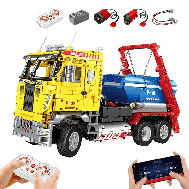 

Reobrix Technical APP RC 1918PCS Skip Loading Truck Model Building Blocks Bricks DIY Construction AssembleToy Children Toys Gift