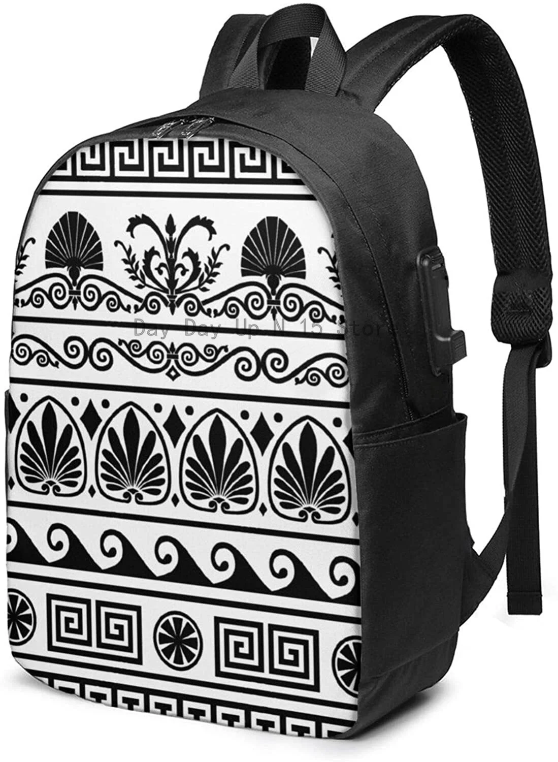 

retro Greek Pattern Background Business Laptop School Bookbag Travel Backpack With Usb Charging Port & Headphone Port Fit 17 In