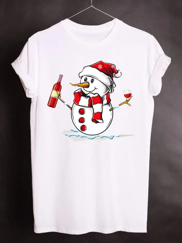 

Футболка женская с графическим принтом, базовая модная тенниска с забавным мультяшным снеговиком, одежда на Рождество
