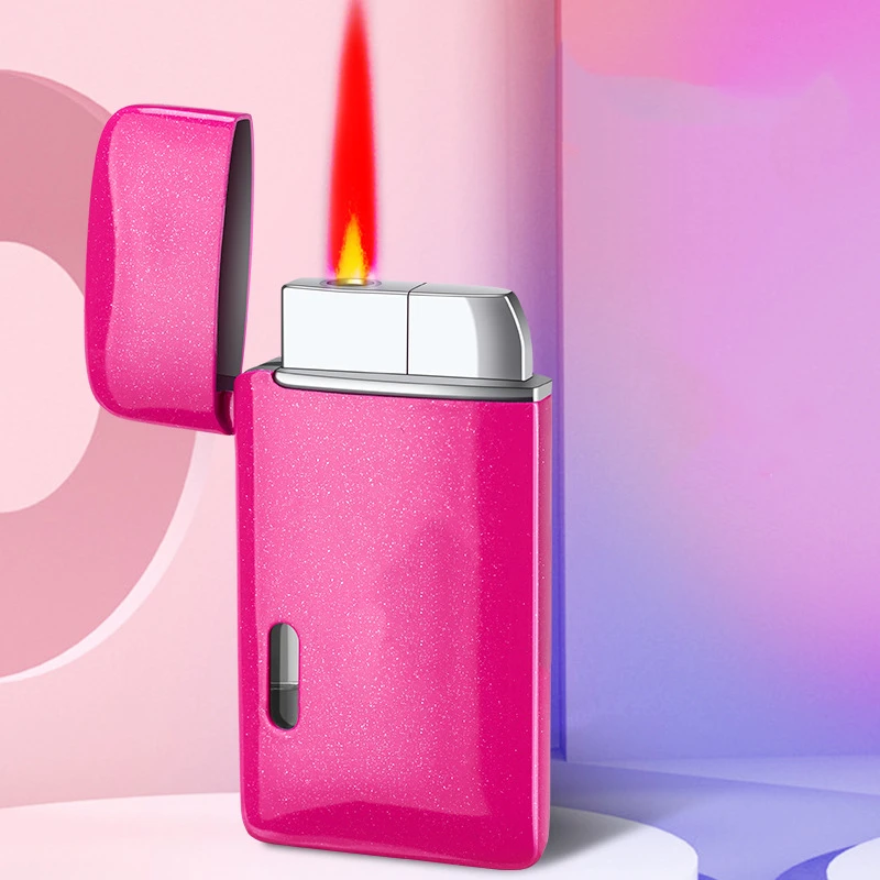 

Creative Metal Cigarette Lighter Windproof Pink Flame Jet Torch Lighter Visible Gas Window Lighter Special for Ladies Cute Girl