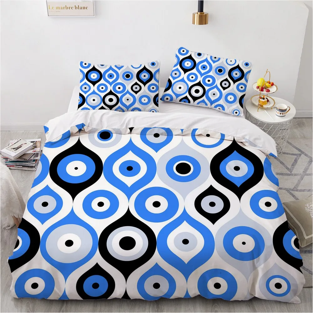 

3D Bedding Set Cover Sets Evil Eye Design King Queen Full Twin Double Single Size 228x228cm Bed Simple Style White Bedclothes