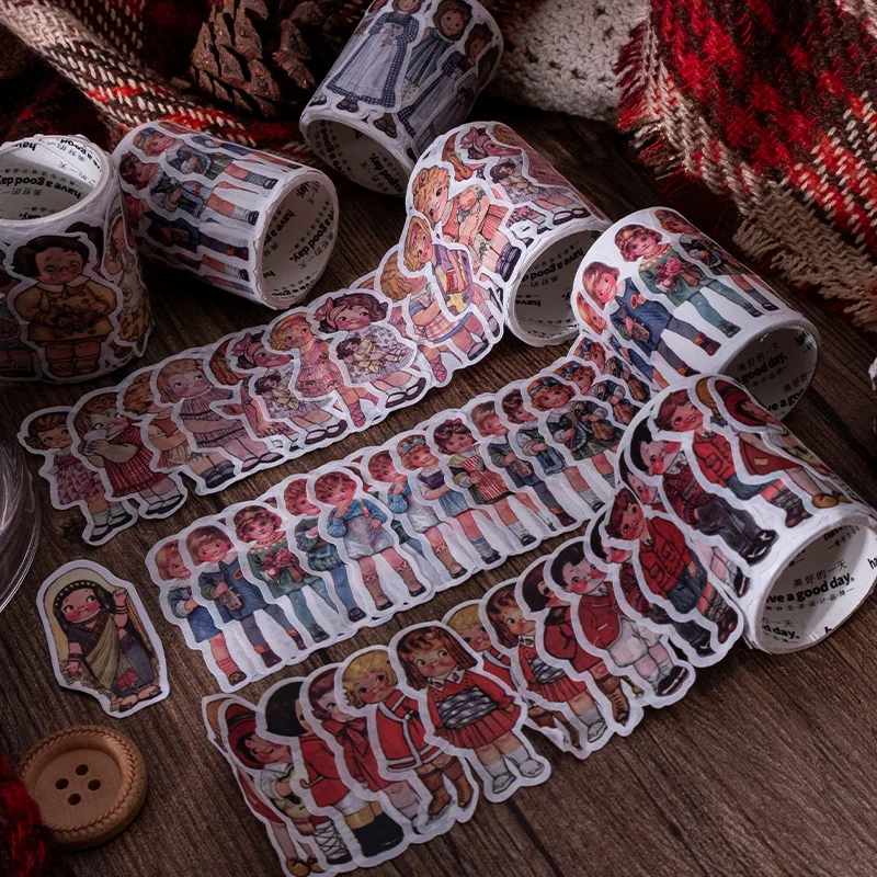 

50 Pcs/roll Creative Doll Character Washi Tape Vintage Masking Tape Decorative Diy Stickers For Scrapbooking Diary