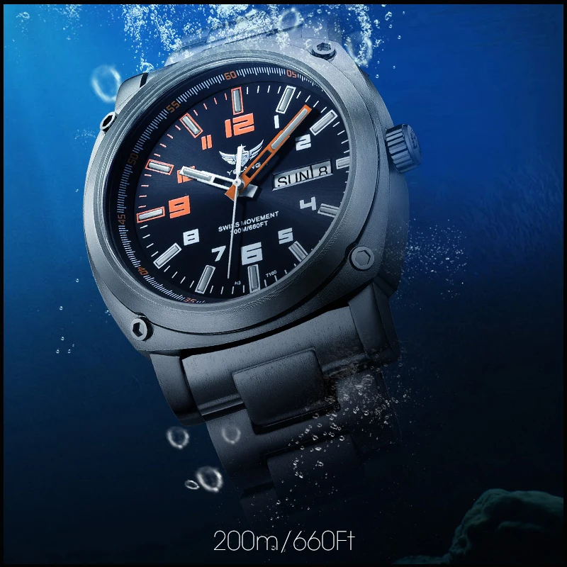 YELANG Мужские военные часы 43 5 мм Титановые спортивные автоматические механические