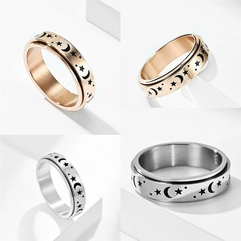 

Fidget Rotating Ring Anti-anxiety Spinner Men Women Titanium Steel Gifts