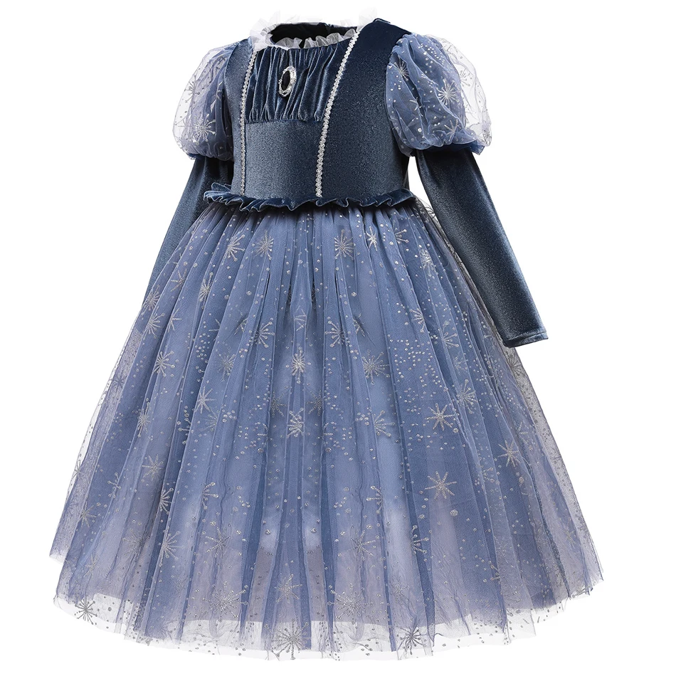 Эльза осенне-зимняя одежда с длинными рукавами для девочек платье принцессы