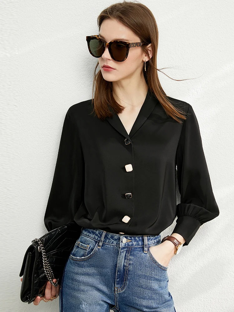 Женская шифоновая блузка с V-образным вырезом в стиле минимализма | одежда