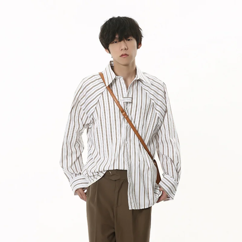 

SYUHGFA Men's Long Sleeve Shirts Autumn New Korean Style Simple Stripe Tops Splice Niche Design Casual Versatile Cardigan