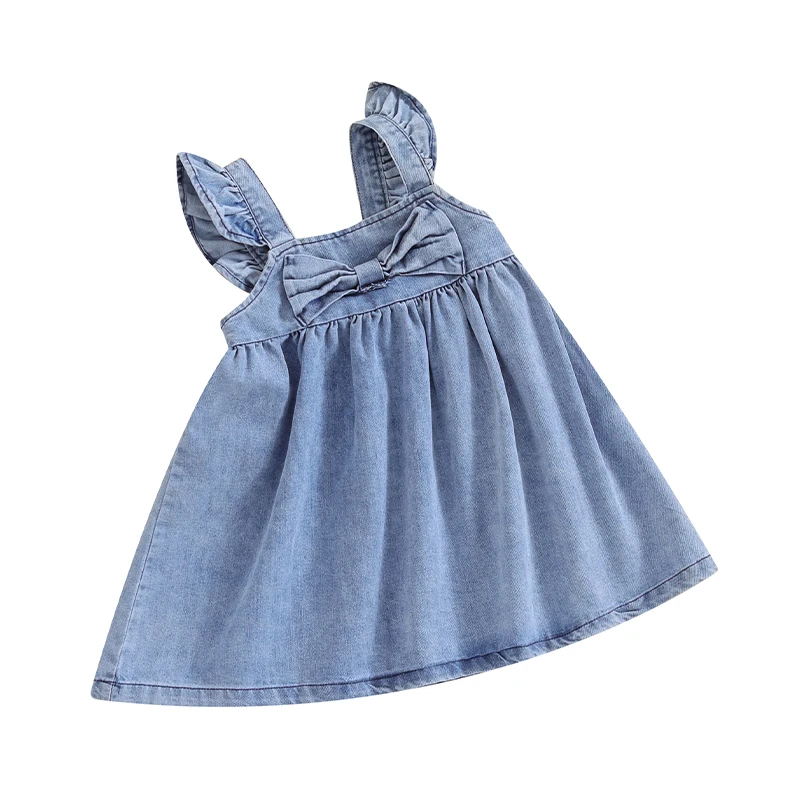 Джинсовое платье для маленьких девочек летняя одежда ТРАПЕЦИЕВИДНОЕ без рукавов