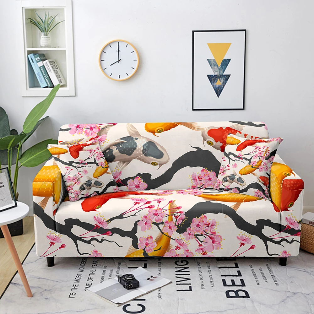 

Модные чехлы для диванов с простым рисунком карпа, персикового цветка, декоративные аксессуары для домашнего декора, чехлы для диванов