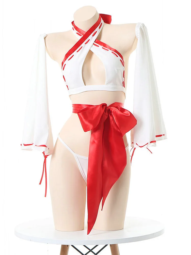 

New Cos Japanese Girl Witch Costume Printed Kimono Antique Sexy Underwear Thong Two-Dimensional Nightgown Bowknot Uniform Bra