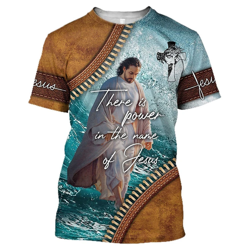 

Men's New Casual Summer T-shirt Jesus Christ 3D Print Shirt Round Neck Short Sleeve Street Style Oversize Clothing 2023 Polyeste