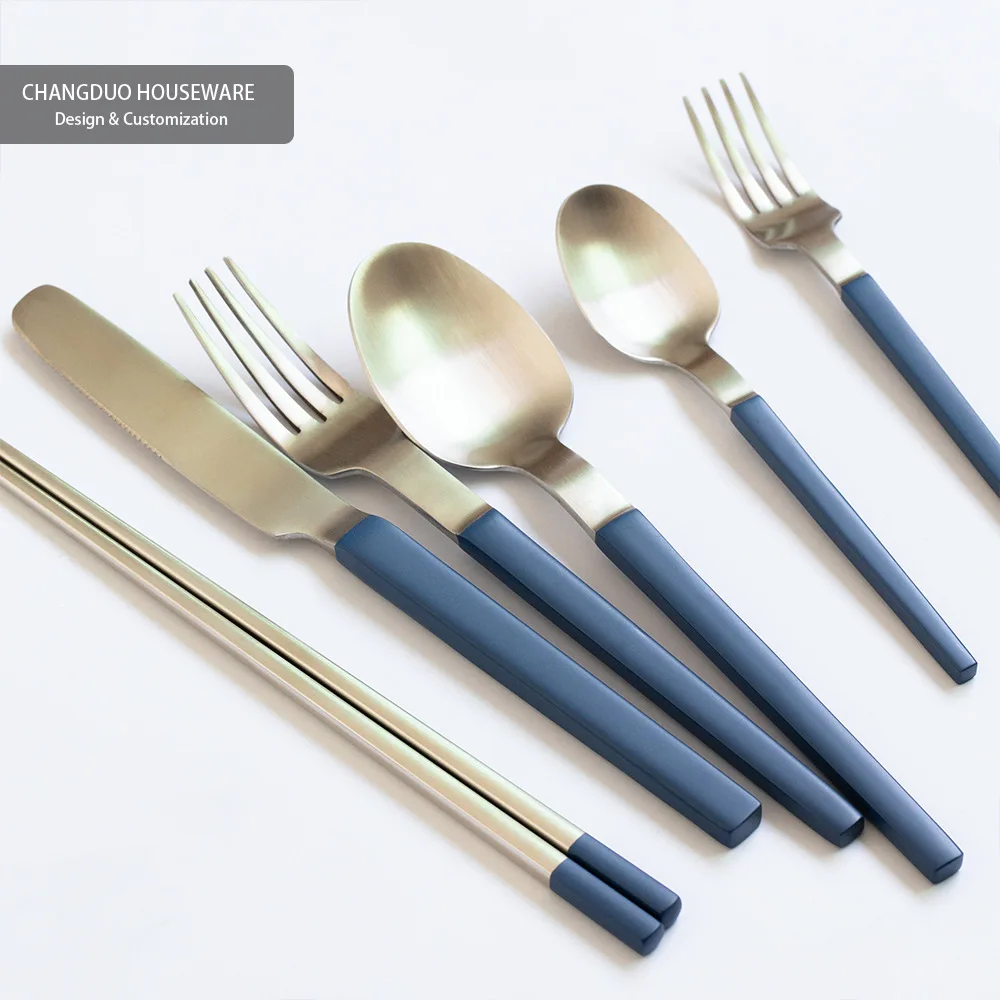 

Klein Blue Series Cutlery Stainless Steel Chopsticks Knife Spoon Minimalist Design Modern Style Travel Kitchen Tableware