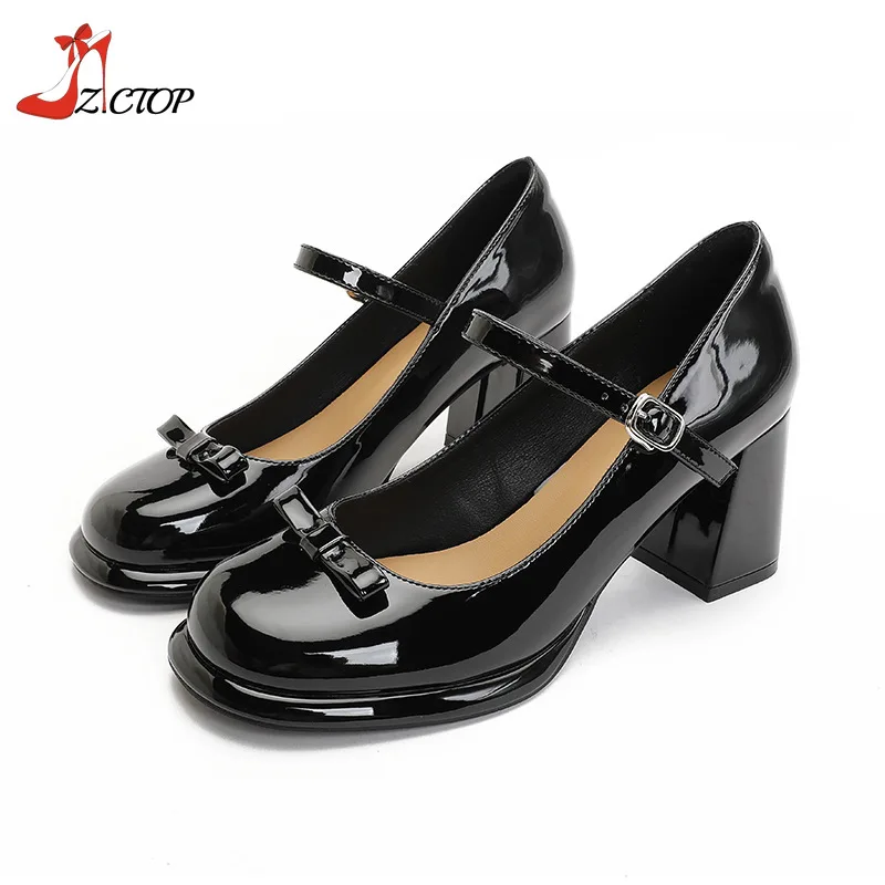Туфли-лодочки женские из лакированной кожи милые туфли на толстом каблуке с