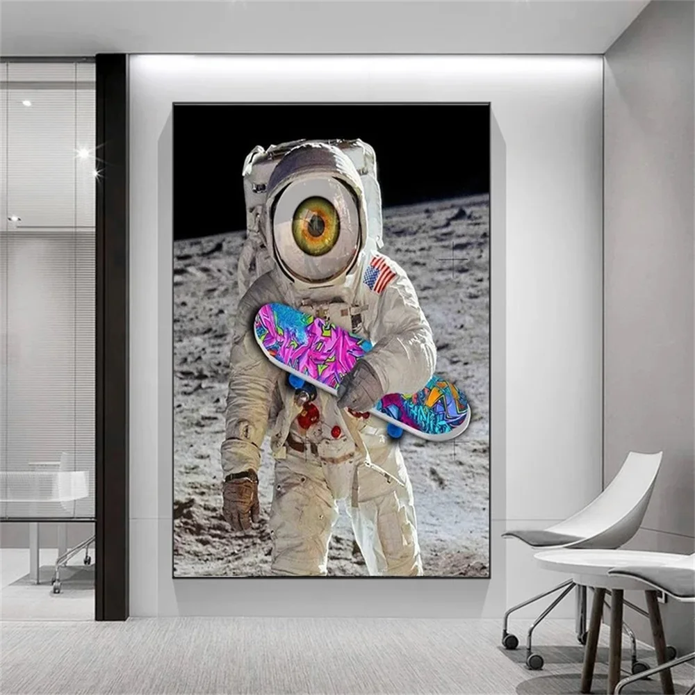 

Space Travel Eye Astronaut Universe Moon Skating Canvas Painting Vintage Wall Art Print Poster Living Room Home Decoration