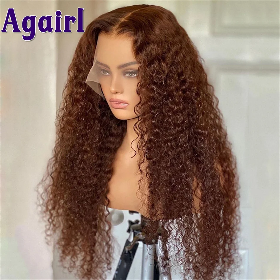 

13x4 Water Wave Transparent Lace Frontal Wig Chocolate Brown Curly Lace Front Human Hair Wigs 30Inch Prelucked Hairline Agairl