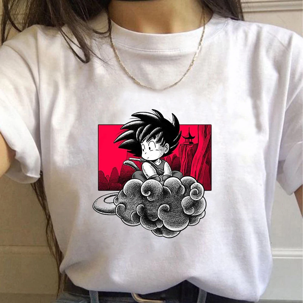 

Dragon Ball Women T Shirt Anime Son Goku Casual Clothes Cartoons T-shirt Harajuku Kawaii Somersault Cloud Print Femme Teens Tops