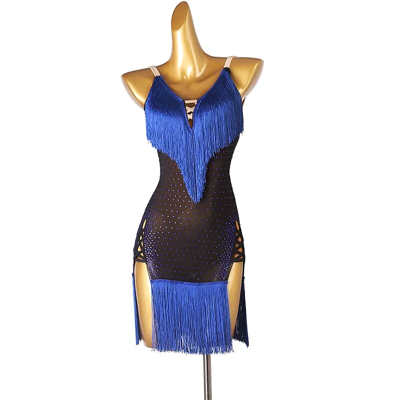 

Latin Dance Dress Tassel Women's Training Sleeveless High Spandex Tulle