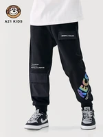 a21 boys autumn new knitted elastic waist stitching three dimensional pockets personality small feet trousers casual pants