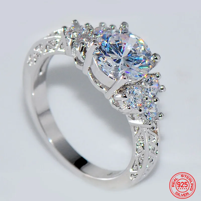 

925 Sterling Silver 8MM Zircon Finger Ring For Women Fashion Wedding Jewelry Accessories Wholesale