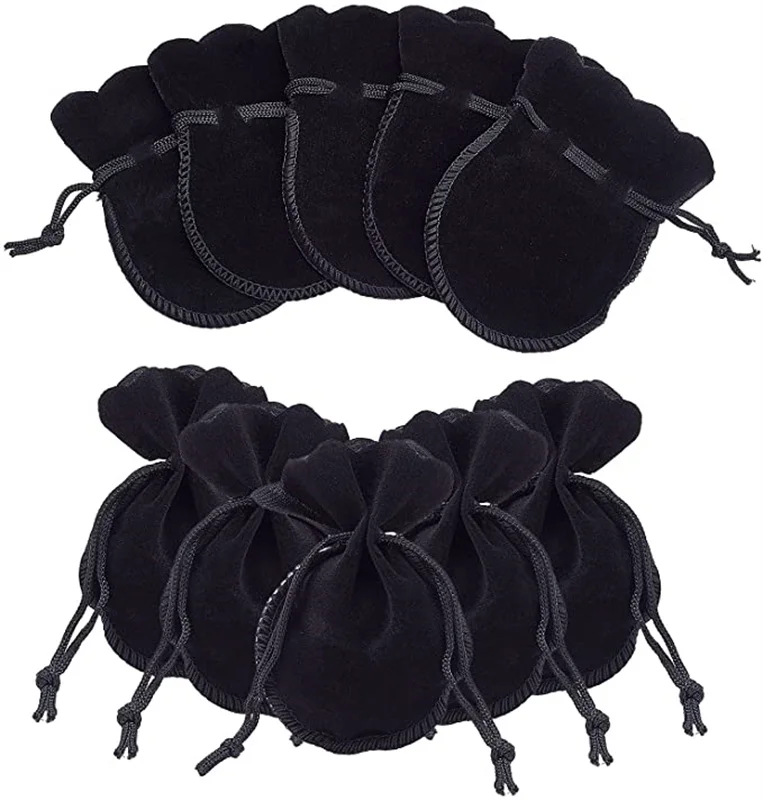 

SheepSew 100pcs Black Gourd Velvet Jewelry Bags Gift Pouches DrawThread Pouches Jewelry Favor Pouches Sack Pouch for Party