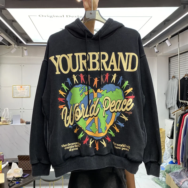 

Luxury Brand high quality Oversized Washed Heavy Fabric Hoodie Men Women In Hand Love Letter Print Pullover Vintage Sweatshirts