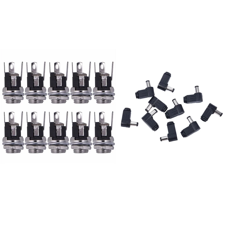 

10 Pcs 2.1Mm X 5.5Mm Male Plug Right Angle L Jack DC Power Connector & 10Pcs DC Power Supply Jack Socket