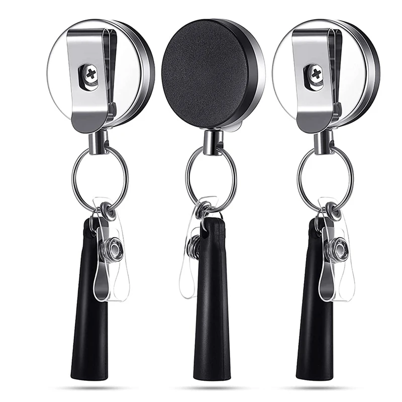 

Metal Retractable Badge Reel With Pen Holder Flexible Pull Badge Pen Holder Portable Elastic Silicone Pencil Holder 3Pcs