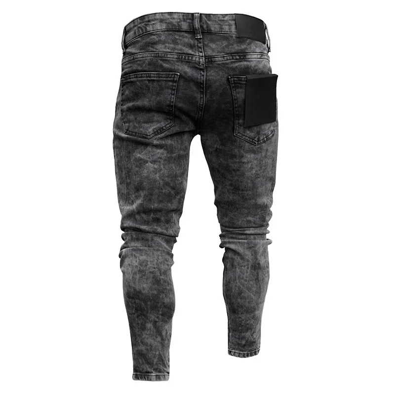 2020 Men's Hot High -Elastic Skinny Jeans Black Ripped Biker   Foot Mouths Zipper Jogging Casual Pencil Long Pants