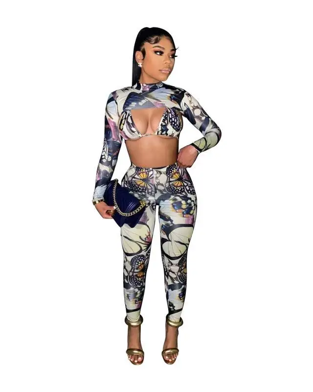 

Women's Two Piece Pants sets tracksuits personality butterfly print three-piece set