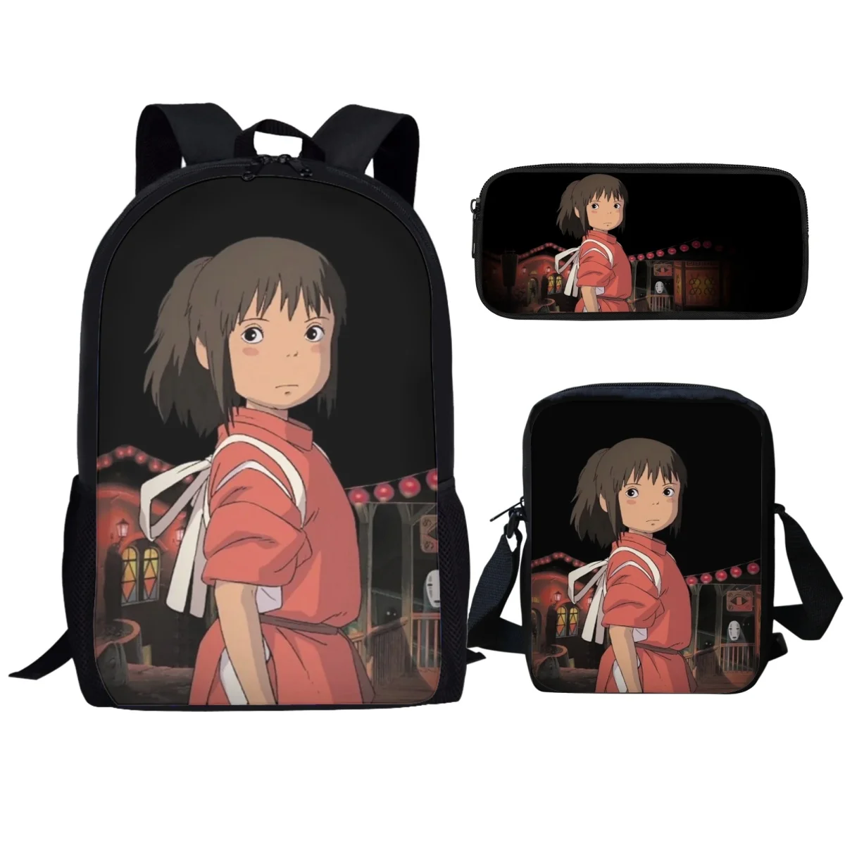 Spirited Away 17 Inch Student Backpack Fantasy Adventure Movie People Pencil Case Creative Design 3 Pcs/Set Child Crossbody Bags