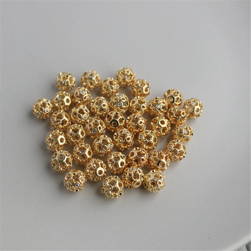 

14K Gold Filled Plated Zircon hollow out beads DIY bracelet necklace with 8MM ball beads