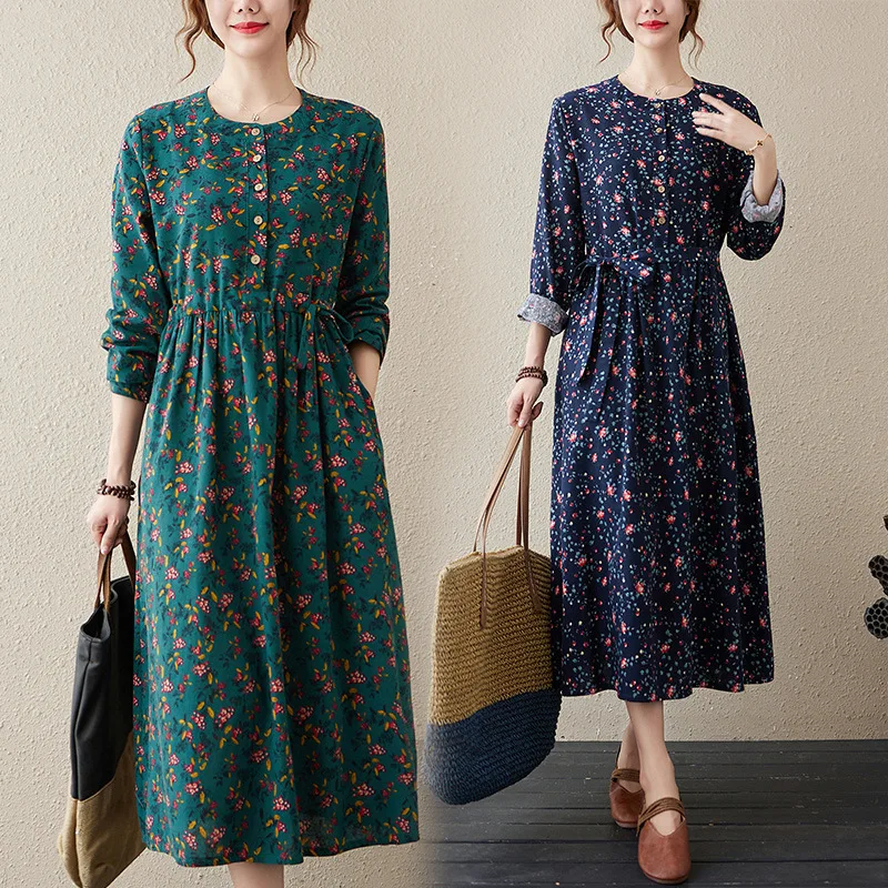 

Платье из хлопка и льна, с цветочным принтом, большие размеры