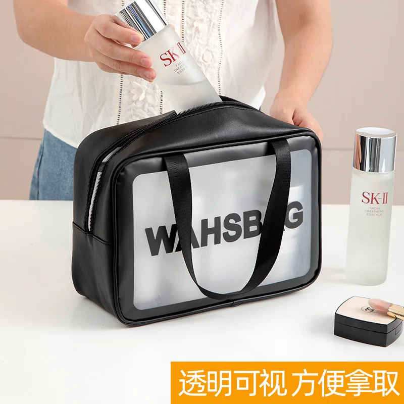 

Korean Version Large Capacity Handheld Cosmetic Bag Portable PU Waterproof Transparent Toiletry Bag Travel Cosmetics Storage Bag
