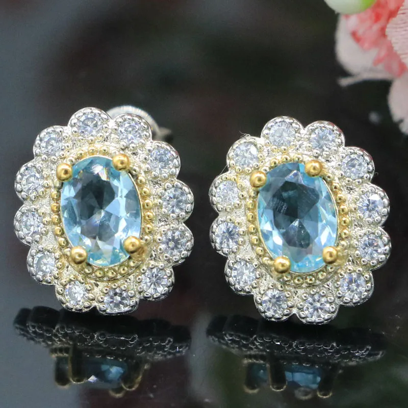 

15x13mm Lovely Cute Sky Blue Topaz White Cubiz Zircon Females Wedding Fine Jewelry Silver Rings Minimalist style