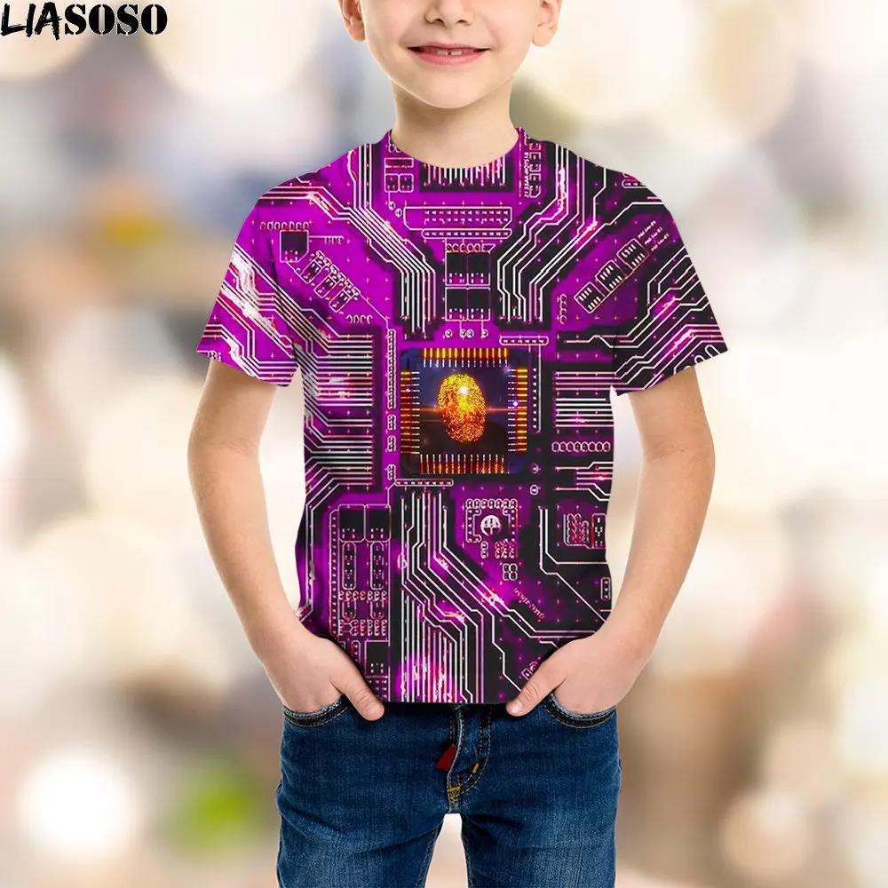

LIASOSO Hot Explosive Models of Casual Fashion Children T-shirt Tops Personalized Design Wind Glowing Sense Technology Prin Tees